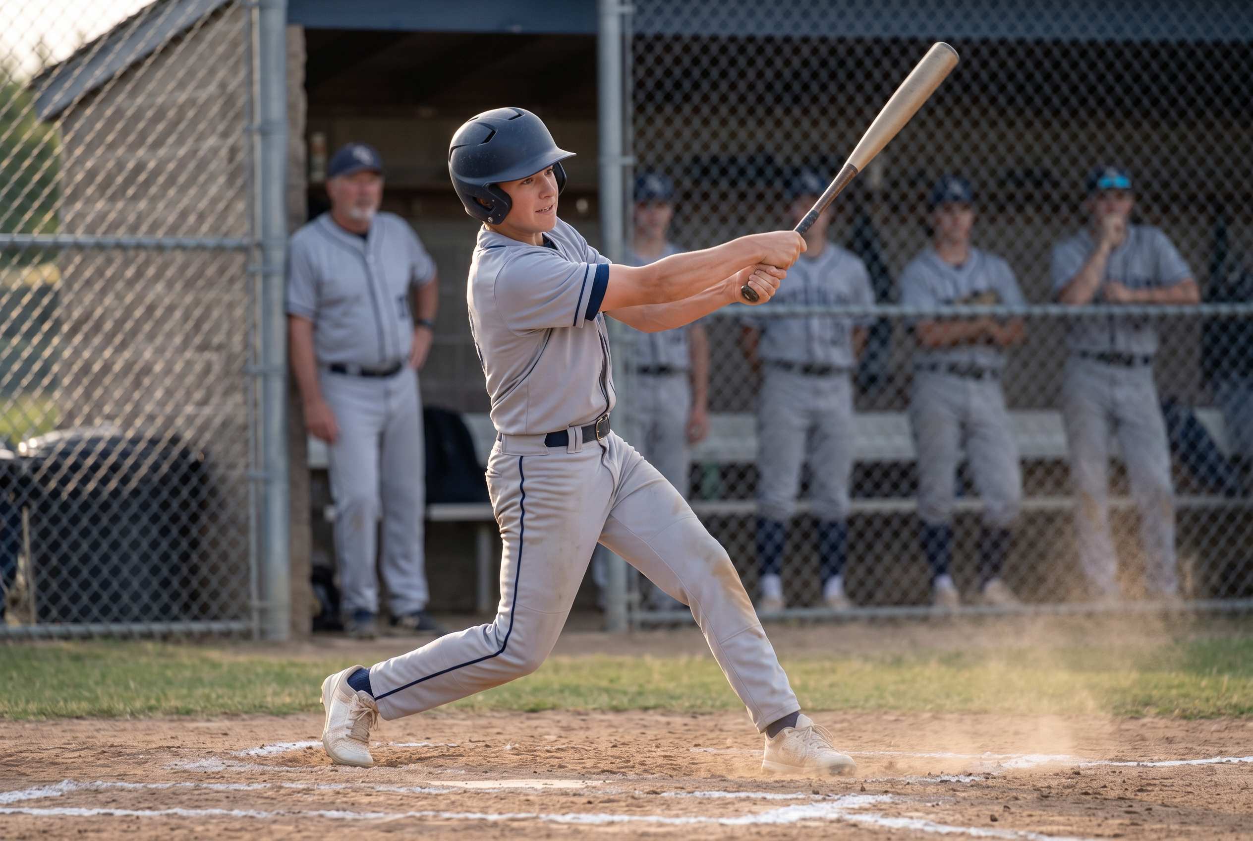 A sophomore baseball player driving the go-ahead double down the line