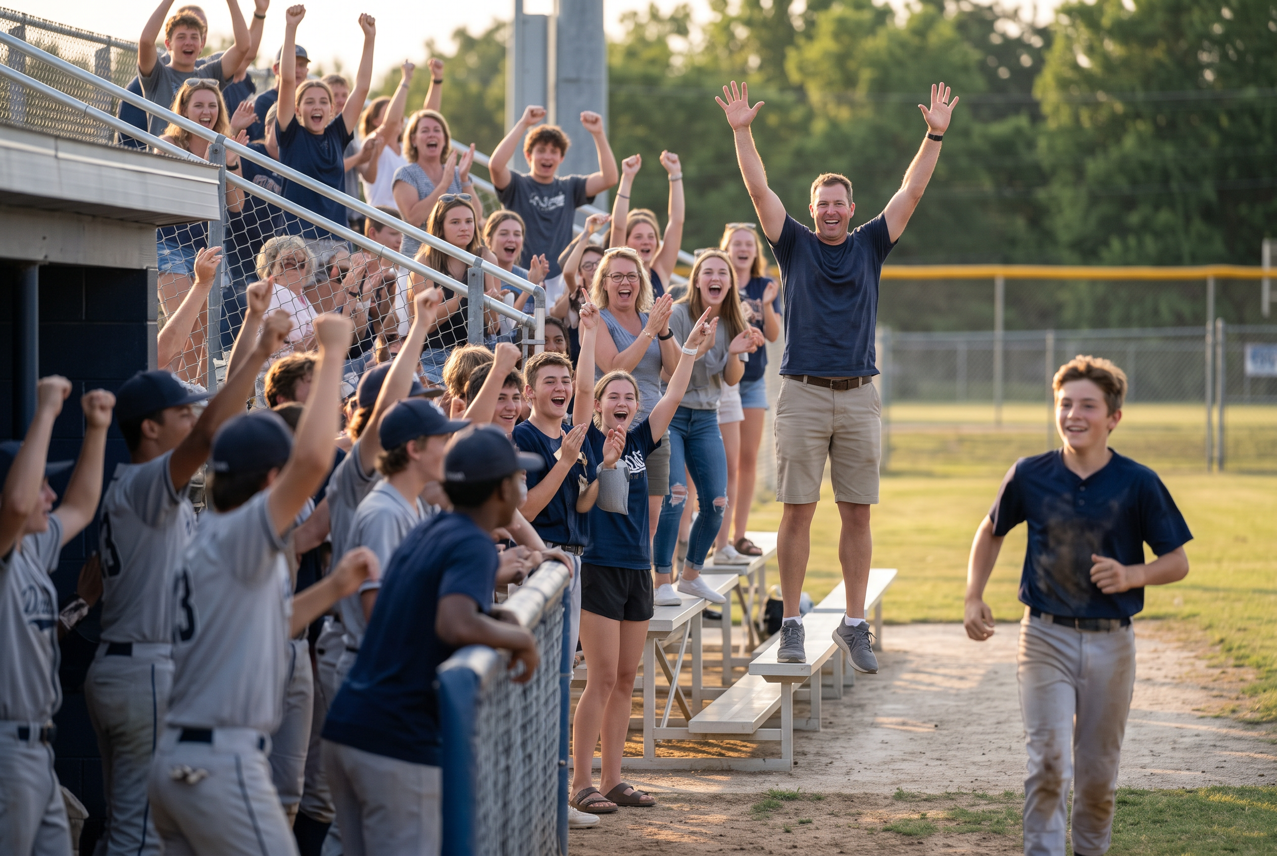 Teammates and families on their feet after the go-ahead hit